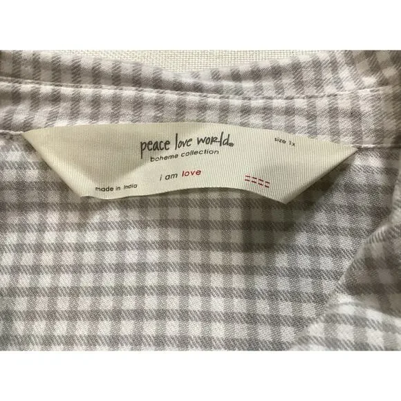 Peace Love World Boheme Check Plaid Button Front Pleated Top size XL - Picture 8 of 8